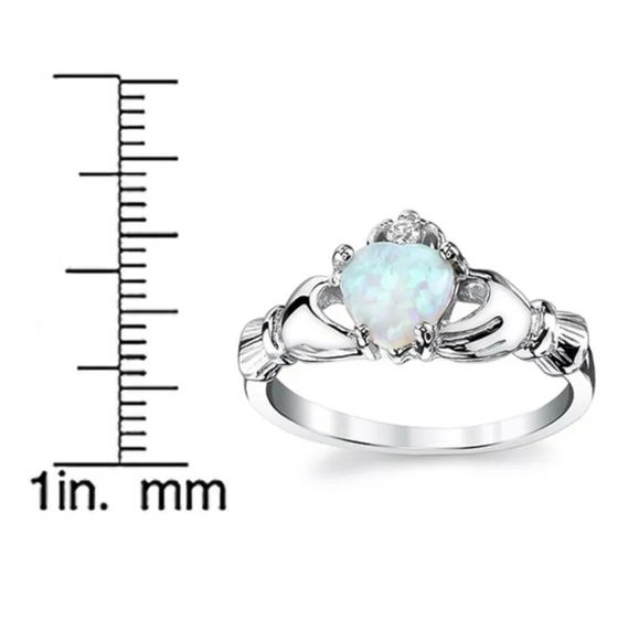 New Heart Shape Opal Silver Claddagh Ring. - Picture 7 of 9